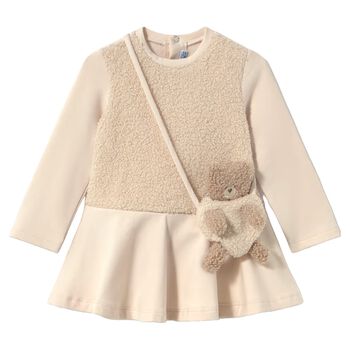 Younger Girls Beige Teddy Bear Dress Set