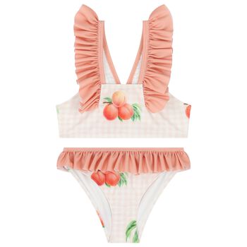 Girls Coral & White Peaches Bikini