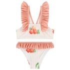 Girls Coral & White Peaches Bikini, 2, hi-res