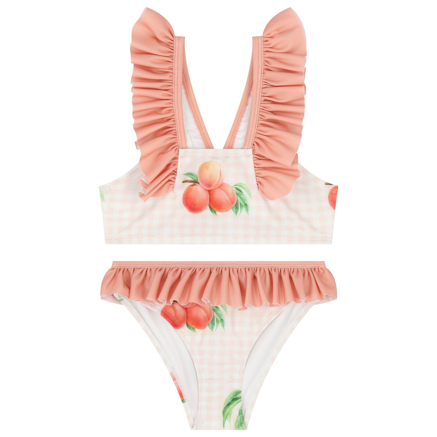 Girls Coral & White Peaches Bikini, 2, hi-res image number null