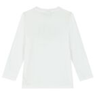 Boys White Logo Long Sleeve Top, 1, hi-res
