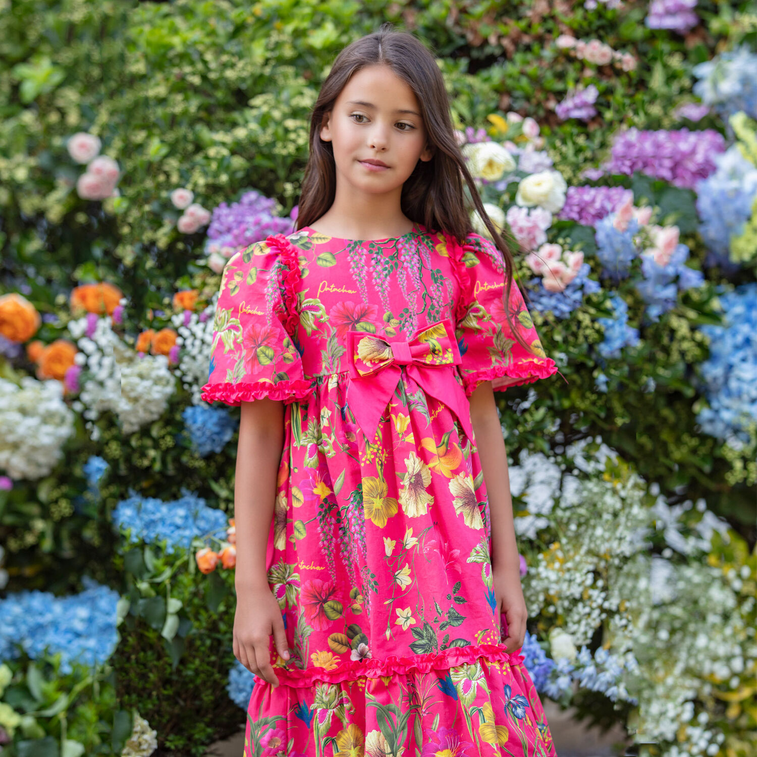 Girls Pink Floral Dress, 1, hi-res