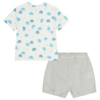 Baby Boys White & Grey Elephant Shorts Set