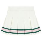 Girls White Logo Pleated Skirt, 1, hi-res