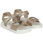 Girls Gold & White Heart Sandals, 2, hi-res