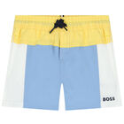 Younger Boys Yellow & Blue Logo Swim Shorts, 1, hi-res