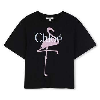 Girls Mini Me Black Flamingo Logo T-Shirt