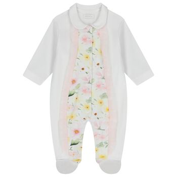 Baby Girls White Floral Babygrow