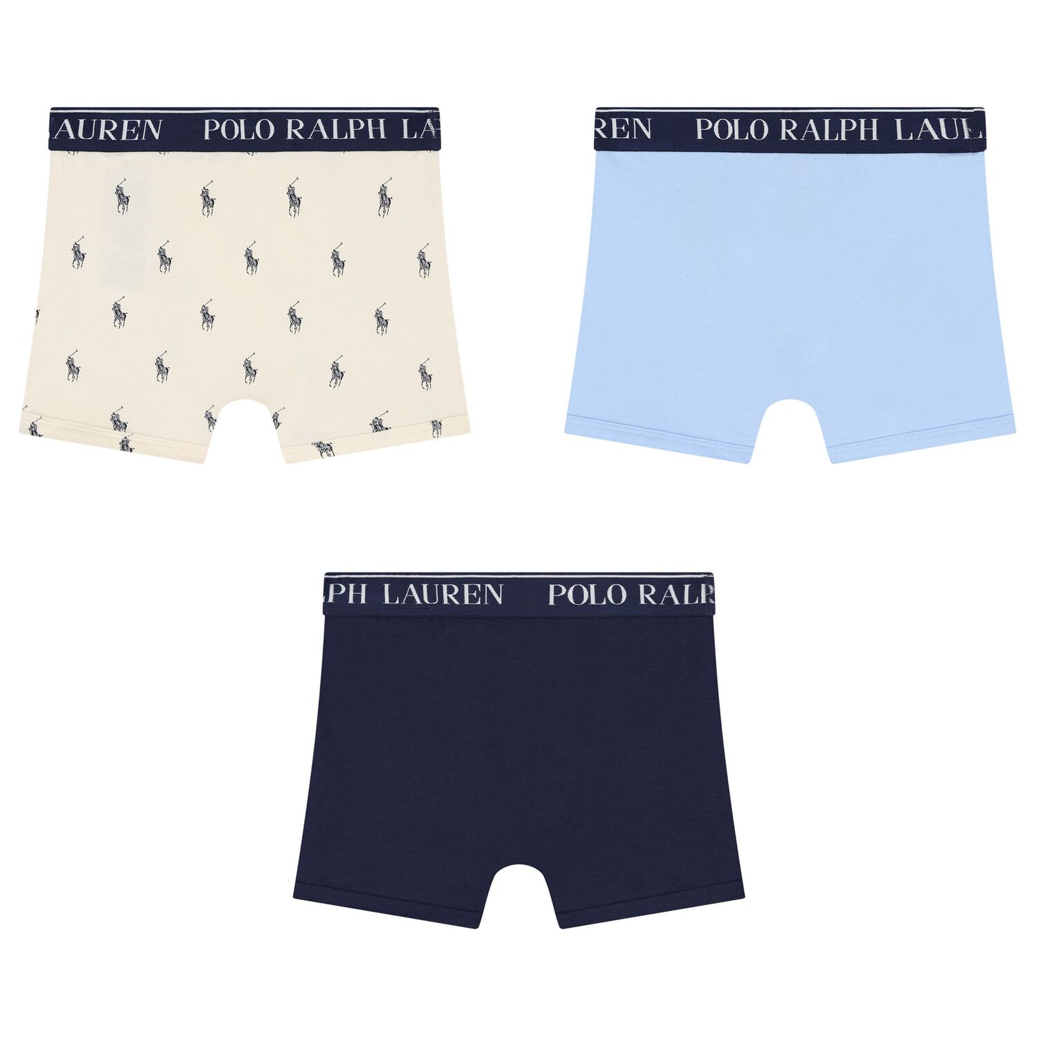 Boy Ivory, Blue  & Navy Blue Logo Boxer Shorts ( 3-Pack ), 2, hi-res