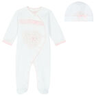 Baby Girls White & Pink Embellished Floral Babygrow Set, 2, hi-res