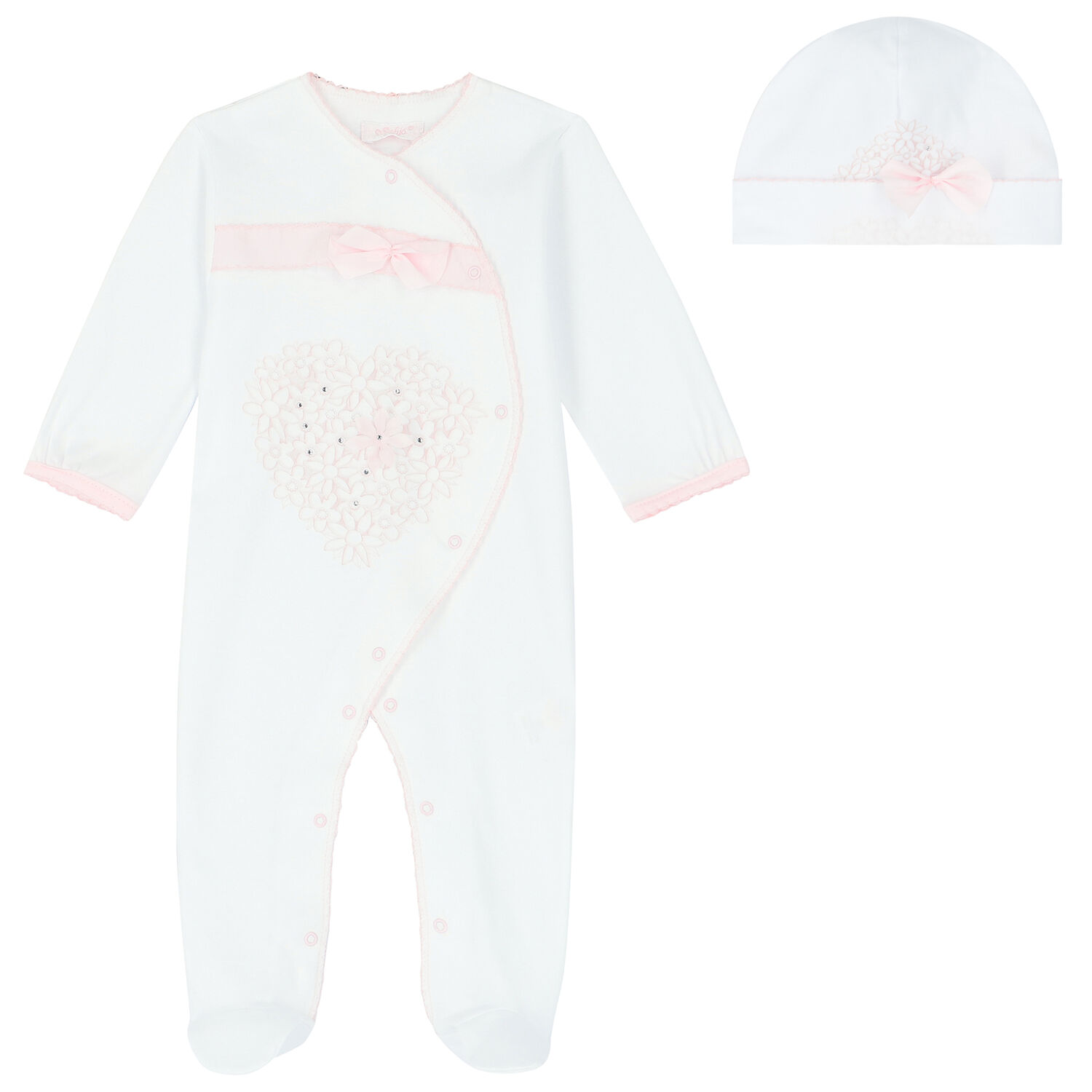 Baby Girls White & Pink Embellished Floral Babygrow Set, 2, hi-res image number null