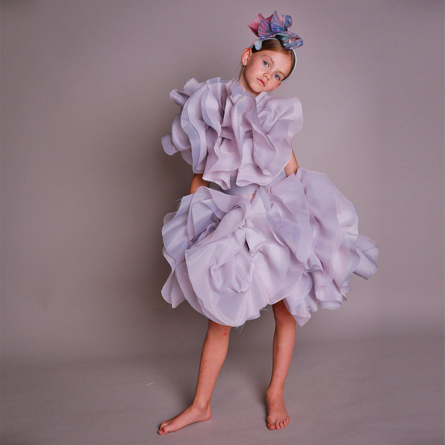 Girls Purple Flower Organza Dress, 1, hi-res image number null