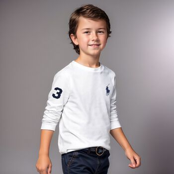 Boys White Logo Long Sleeve Top