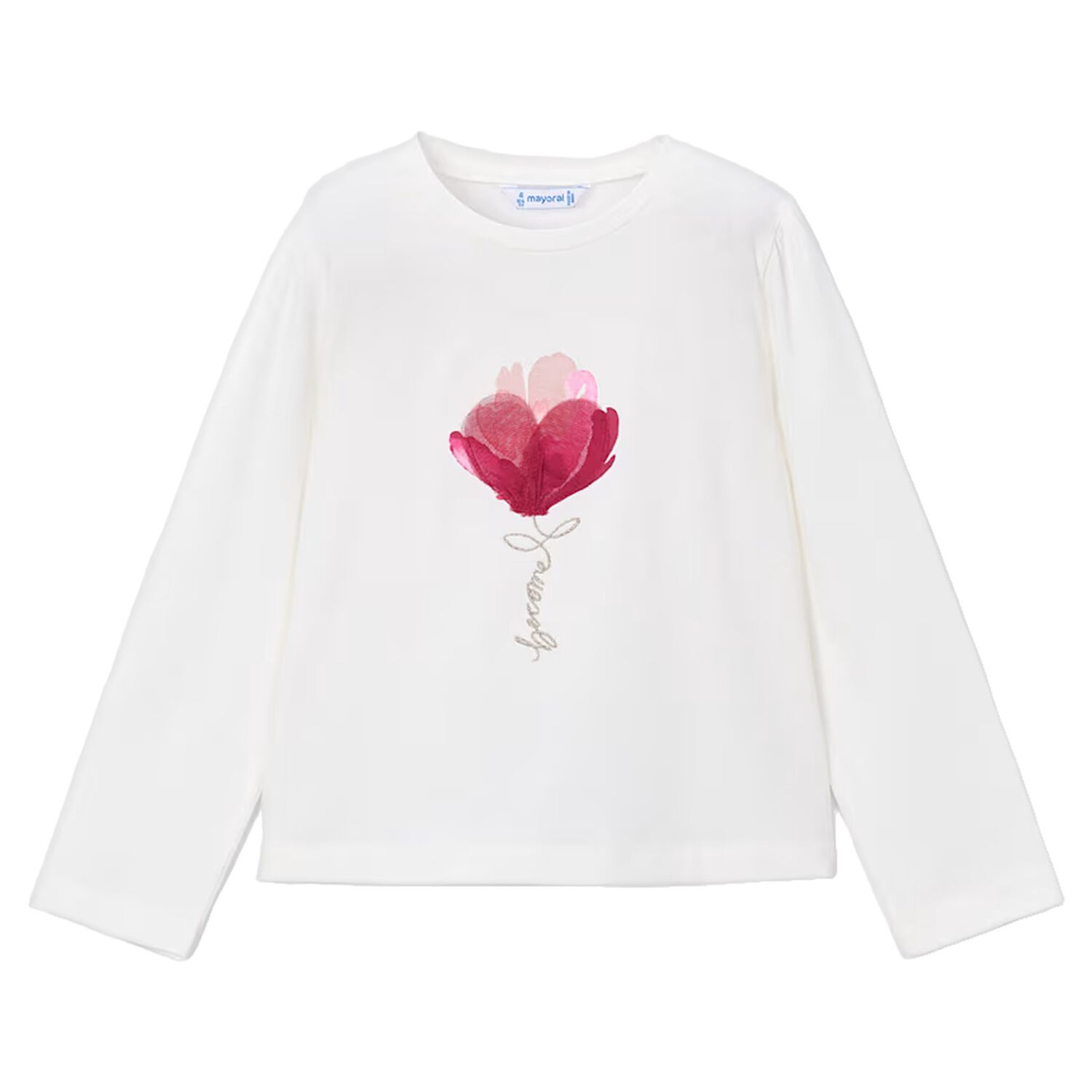 Girls White Floral Long Sleeve Top, 2, hi-res