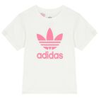 Girls White & Pink Logo Shorts Set, 1, hi-res