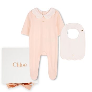 Baby Girls Pink & White Logo Babygrow Gift Set
