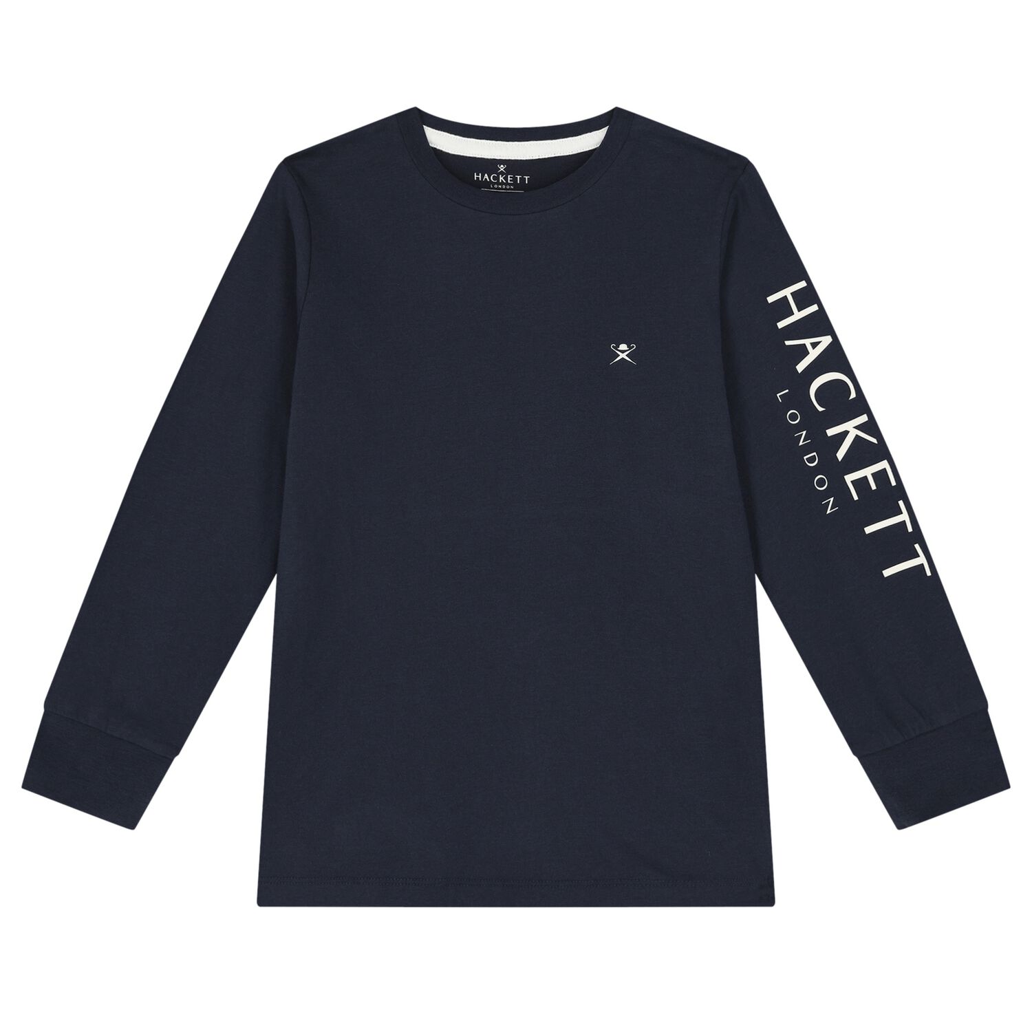 Boys Navy Blue Logo Long Sleeve Top, 1, hi-res
