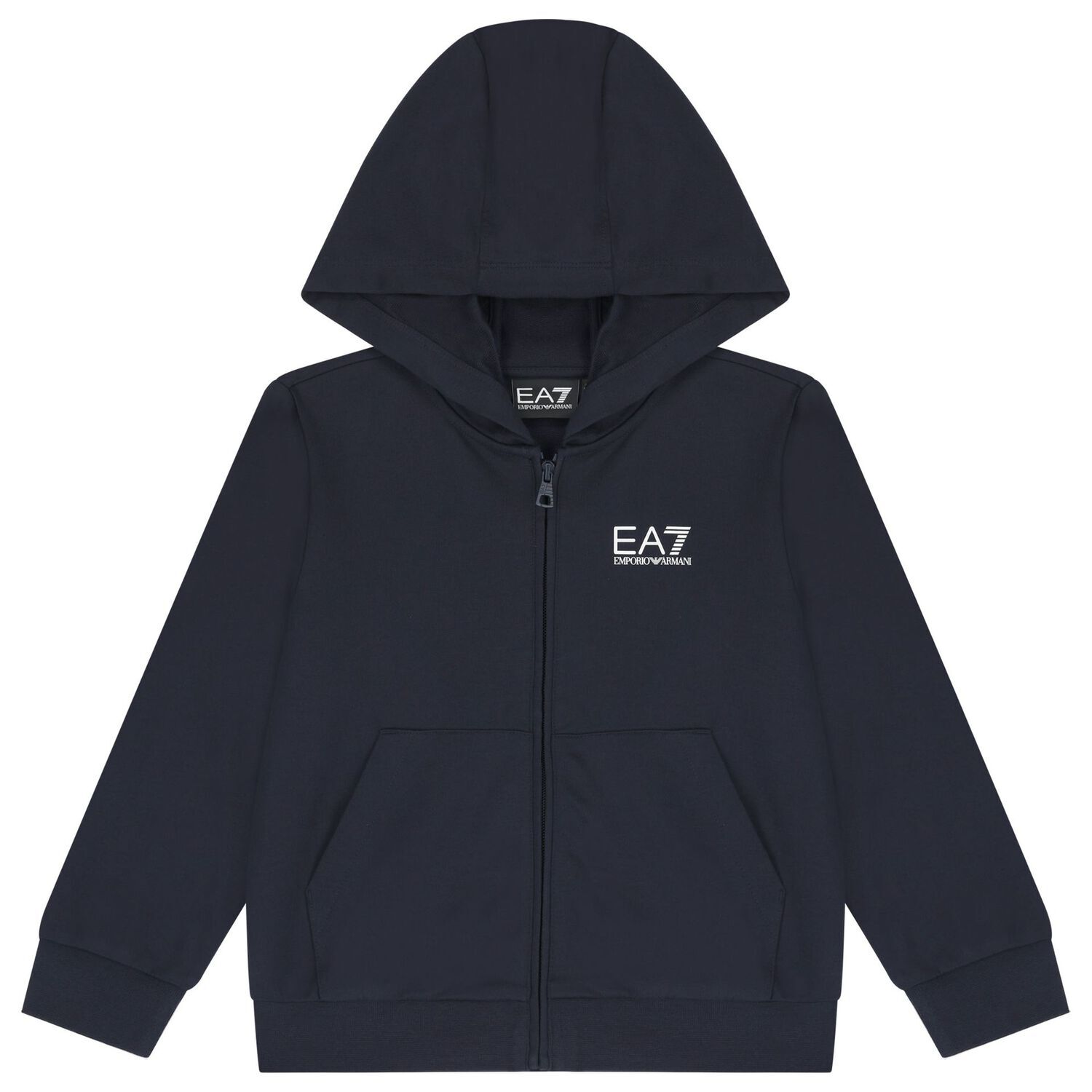 Boys Navy Blue Logo Hooded Zip Up Top, 2, hi-res