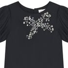 Girls Black Embellished Bow Dress, 1, hi-res