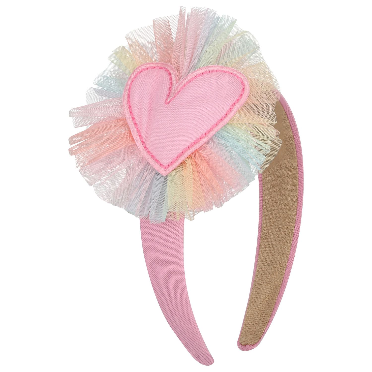 Girls Pink Heart & Tulle Applique Headband, 1, hi-res