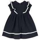 Younger Girls Navy Blue Ruffle Dress, 2, hi-res