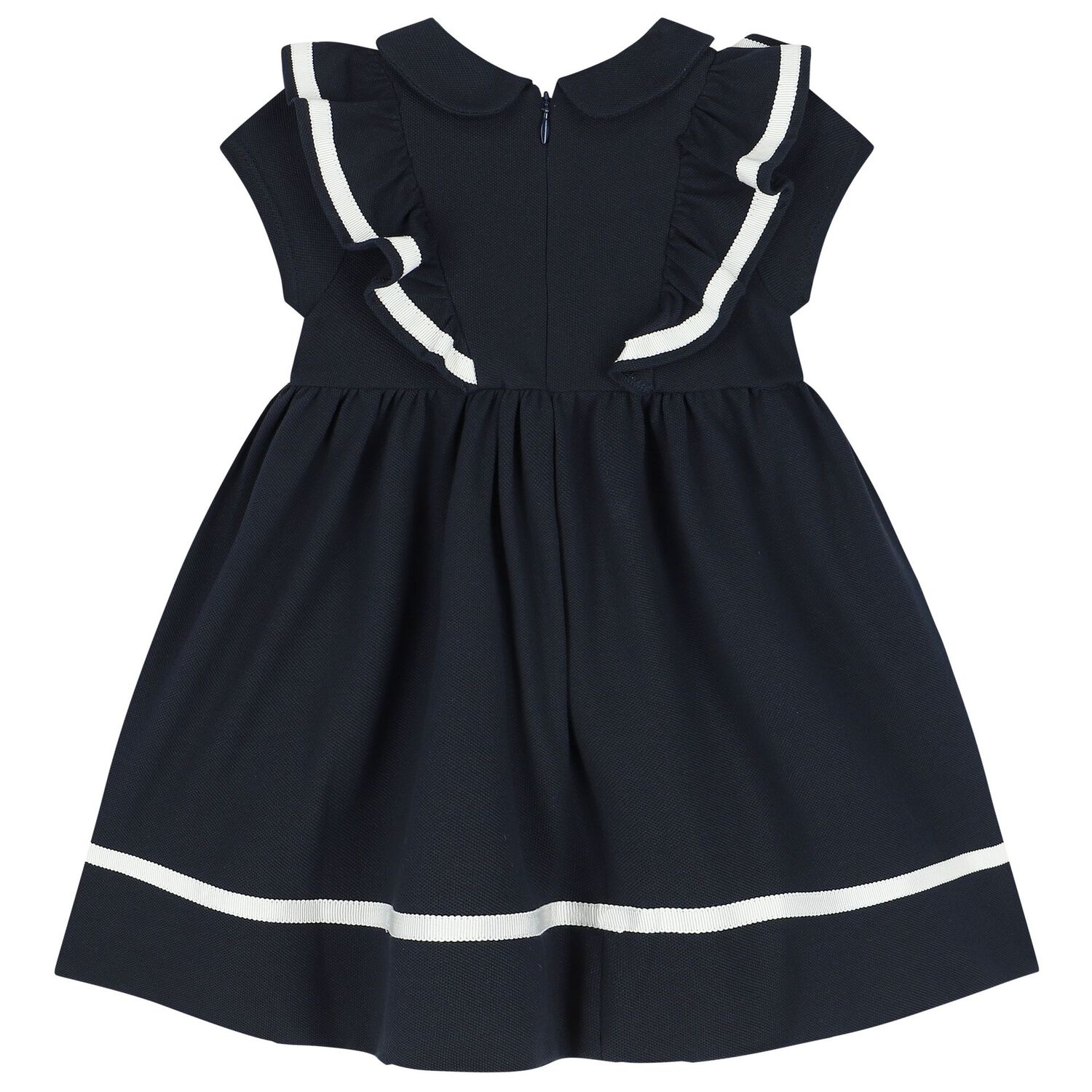 Younger Girls Navy Blue Ruffle Dress, 2, hi-res