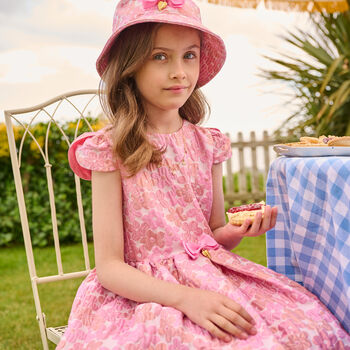 Girls Pink Floral Jacquard Dress