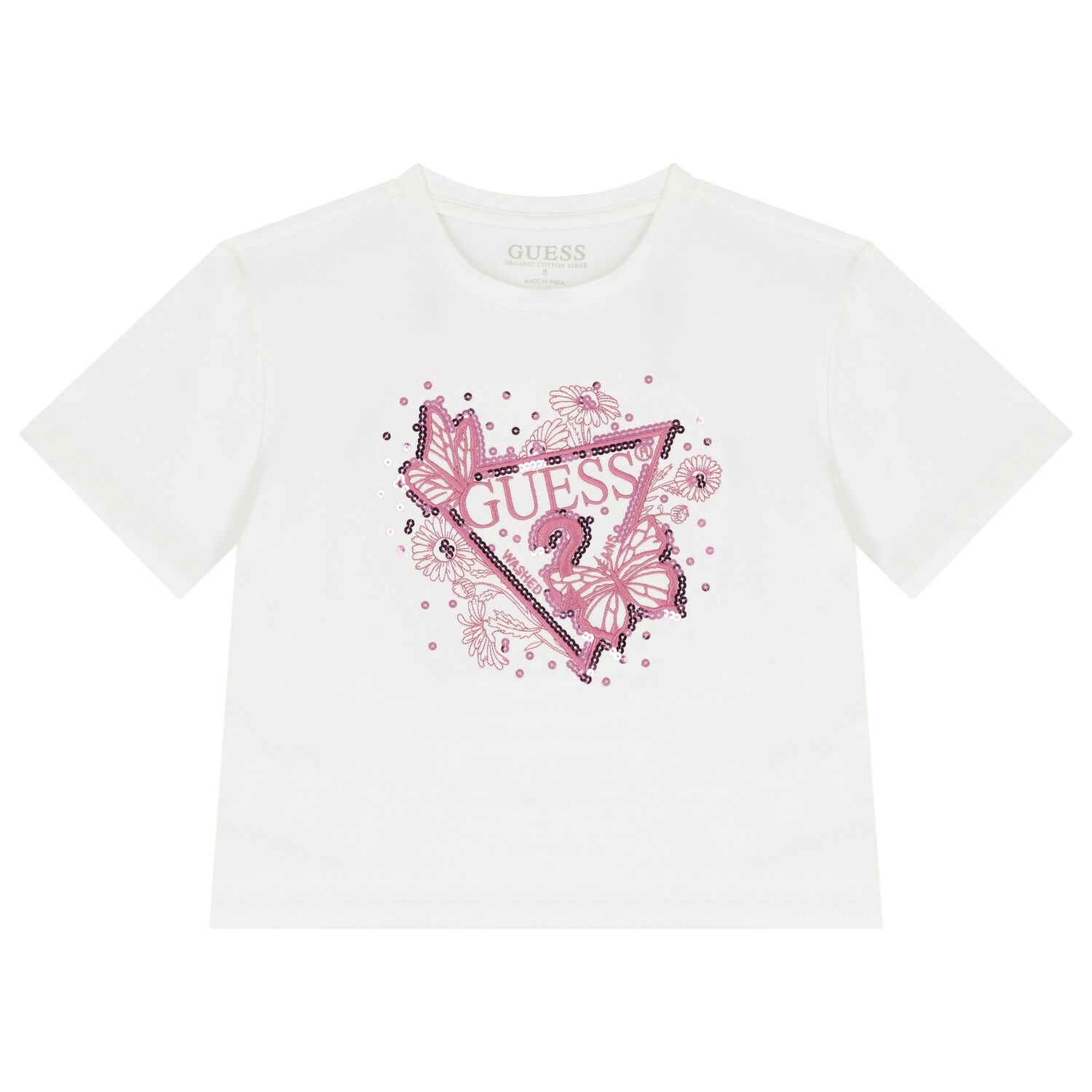 Girls White Logo Sequin T-Shirt, 1, hi-res