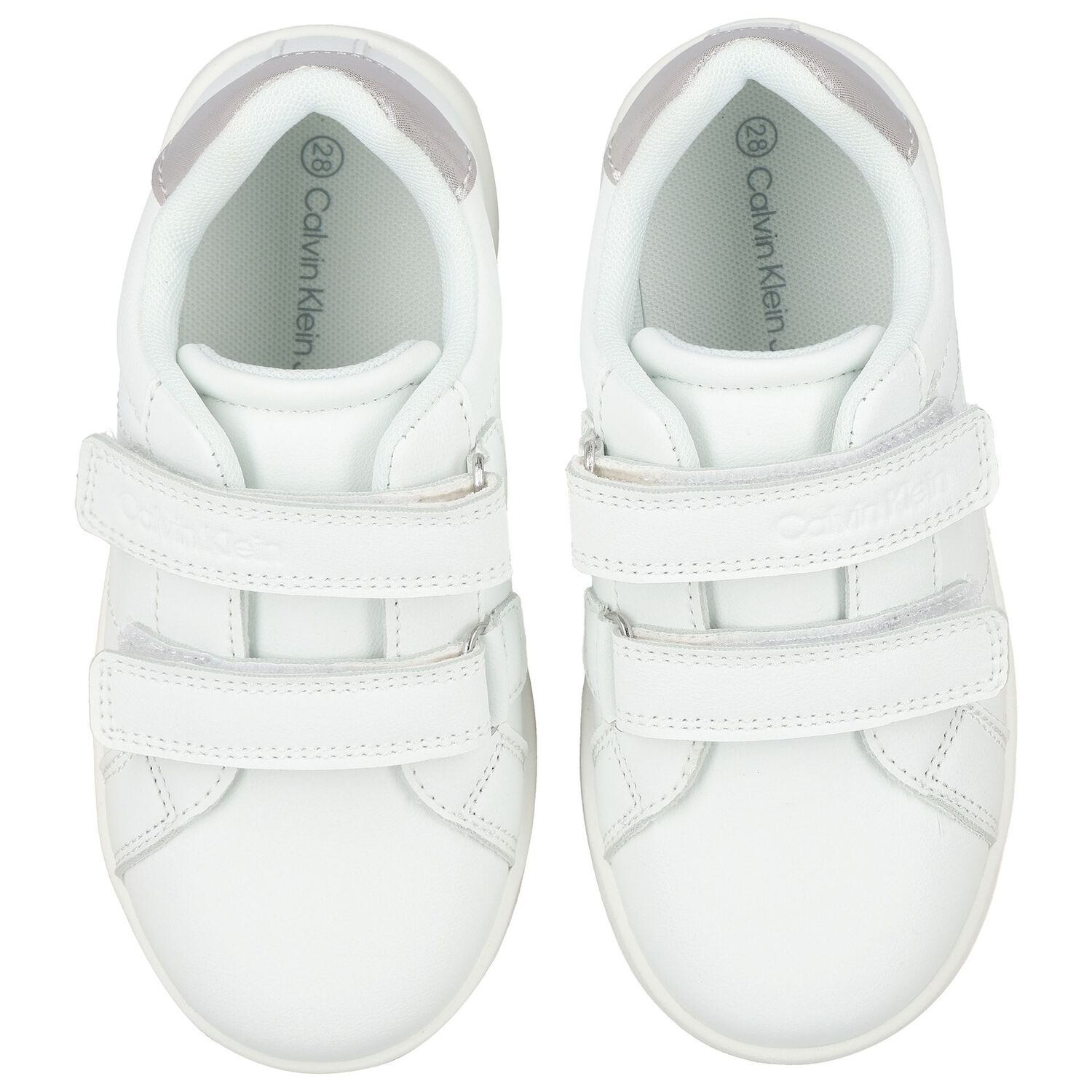 Girls White & Silver Logo Trainers, 1, hi-res