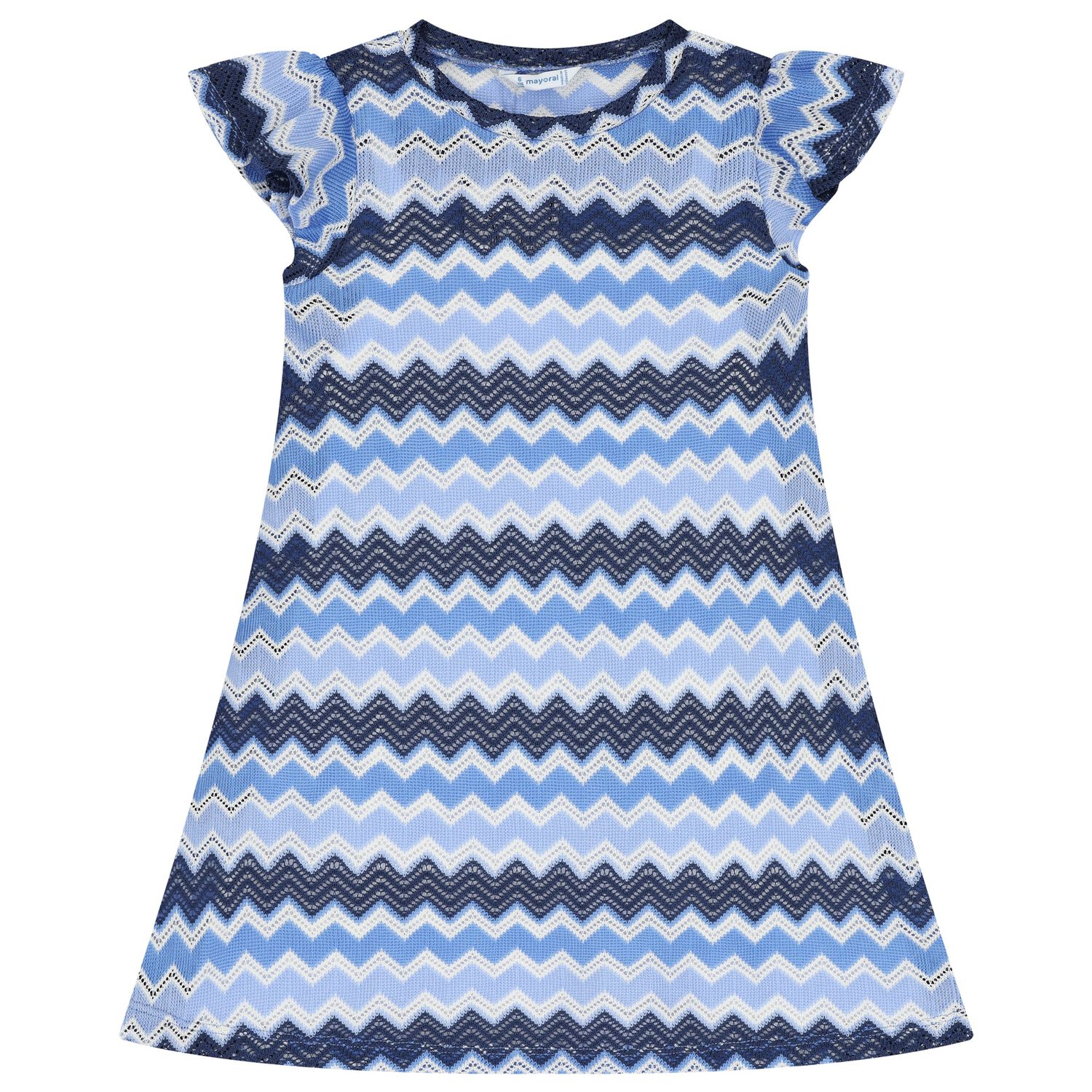 Girls Blue, Navy Blue & White Knitted Zigzag Dress, 3, hi-res image number null
