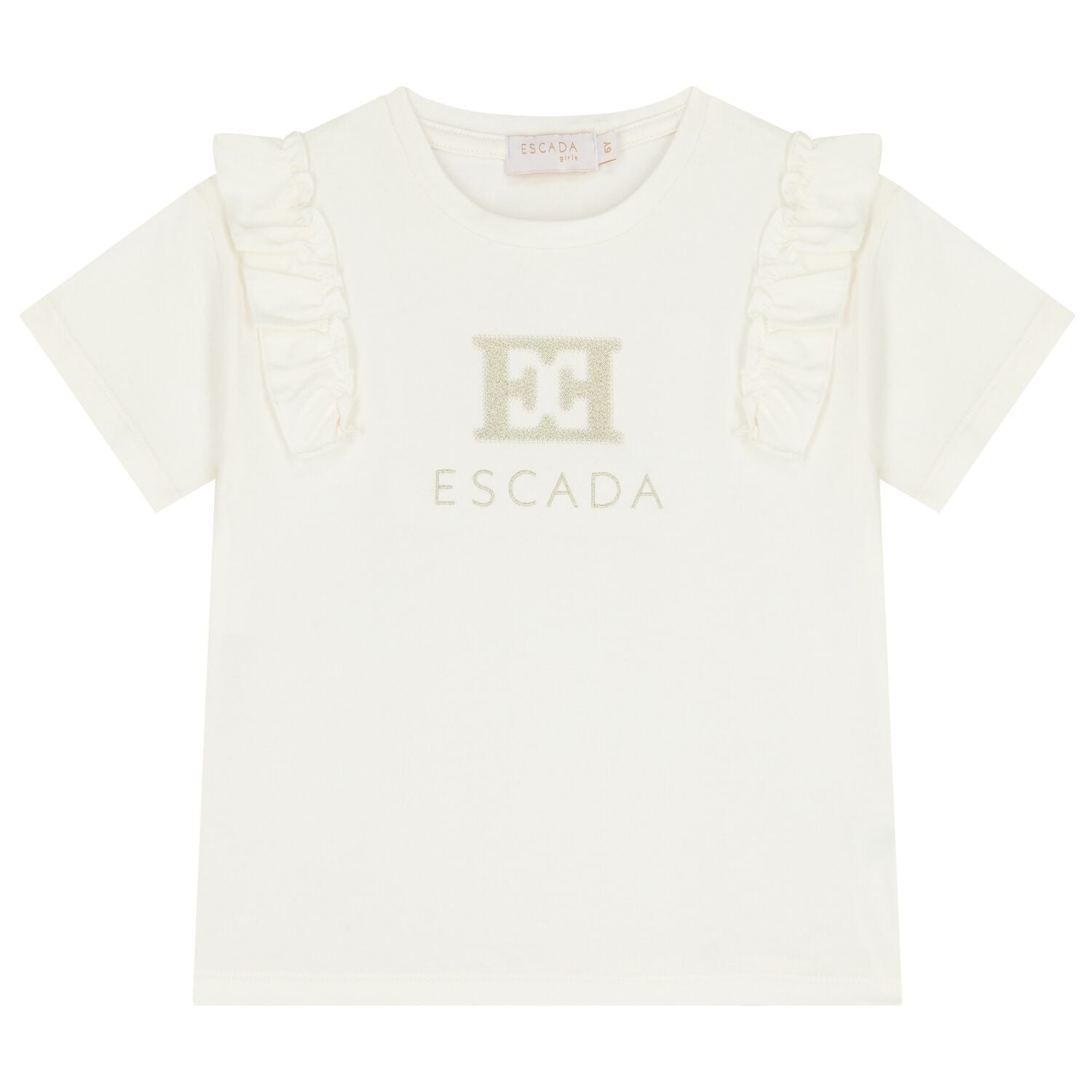 Girls Ivory Logo Ruffled T-Shirt, 1, hi-res