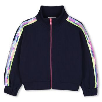 Girls Navy Blue Sequin Zip Up Top