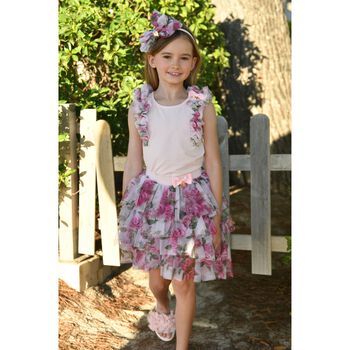 Girls Pink Ruffled Tulle Top