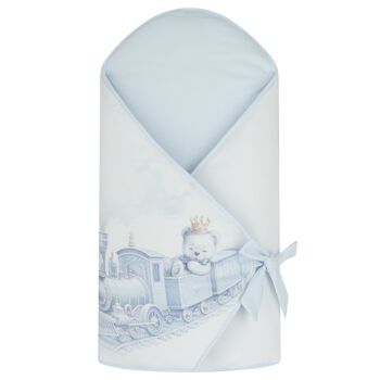 Baby Boys White & Blue Teddy & Train Nest