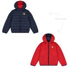 Navy Blue & Red Logo Reversible Puffer Jacket, 1, hi-res
