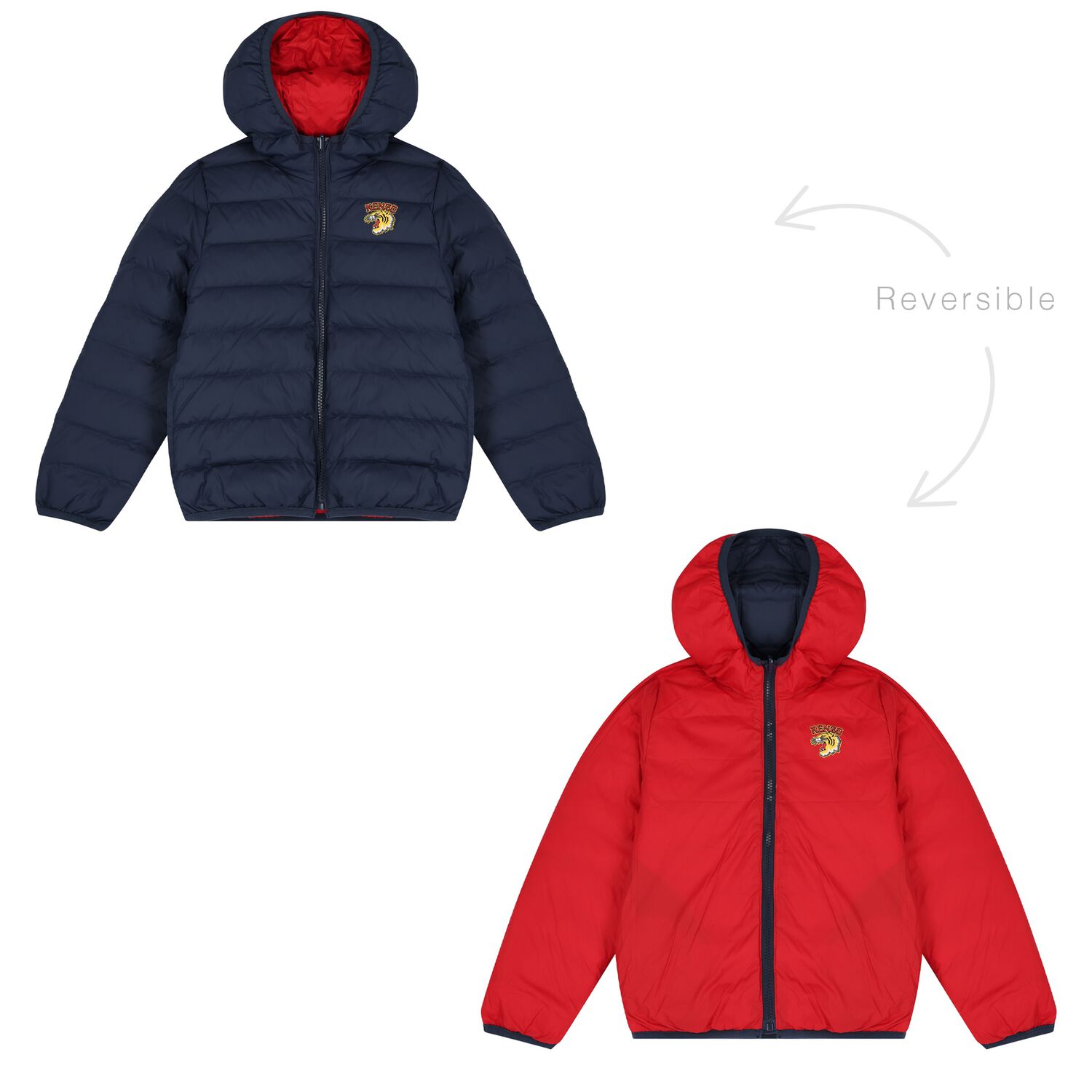Navy Blue & Red Logo Reversible Puffer Jacket, 1, hi-res image number null