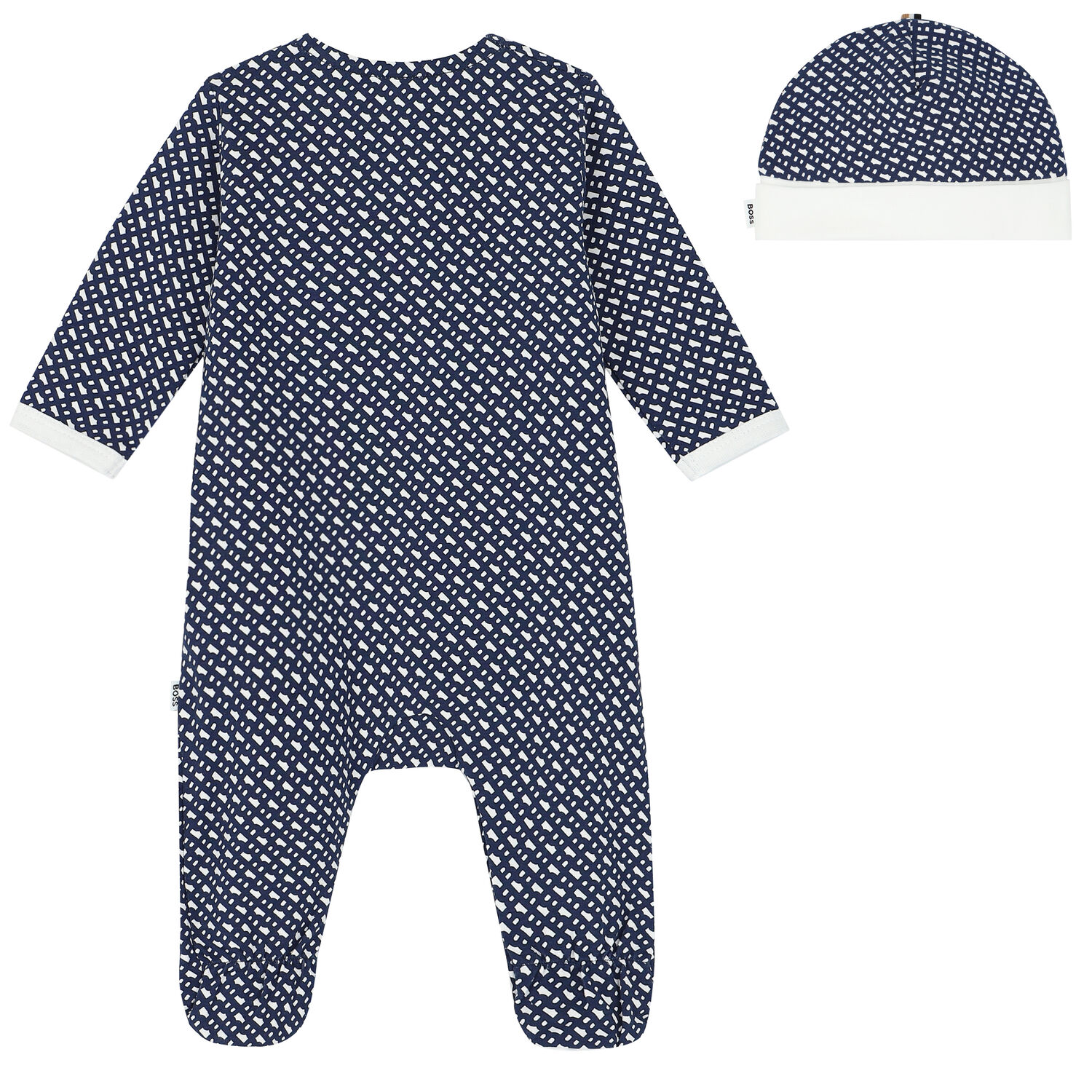 Boys White & Navy Monogram Babygrow & Hat Gift Set, 2, hi-res