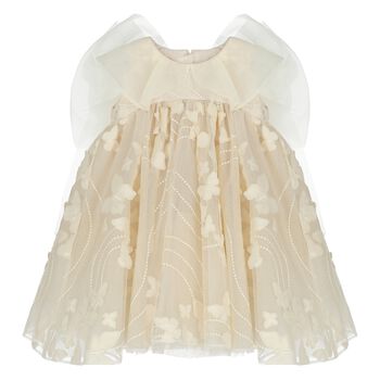 Younger Girls Ivory Butterfly Tulle Dress