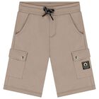 Boys White & Beige Logo Shorts Set, 1, hi-res