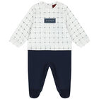 Baby Boys Navy Blue & White Pima Cotton Logo Babygrow, 1, hi-res