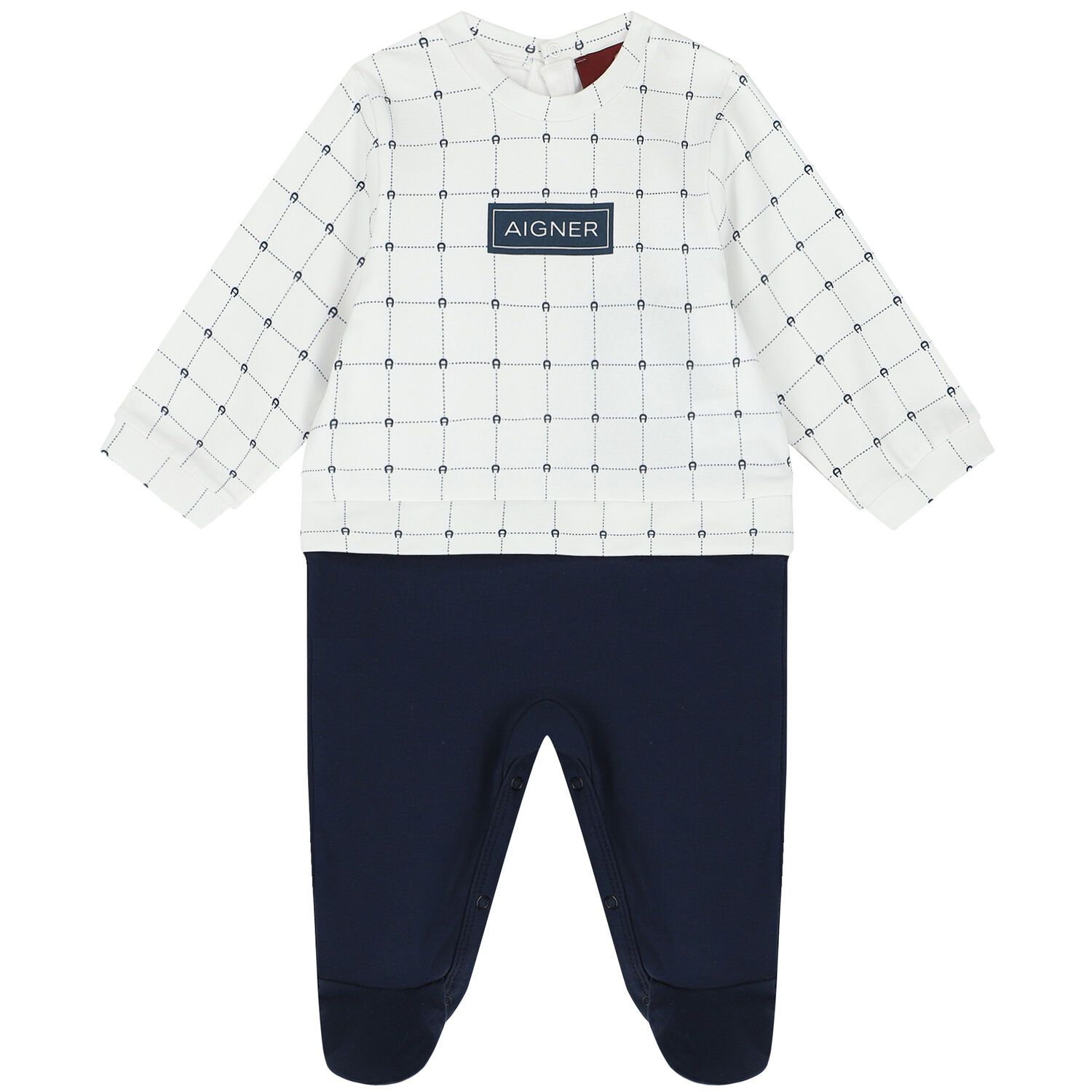 Baby Boys Navy Blue & White Pima Cotton Logo Babygrow, 1, hi-res