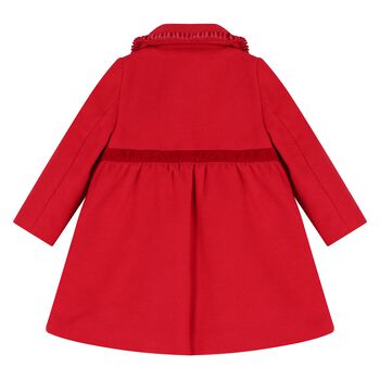 Younger Girls Red Bow Ruffle Coat 