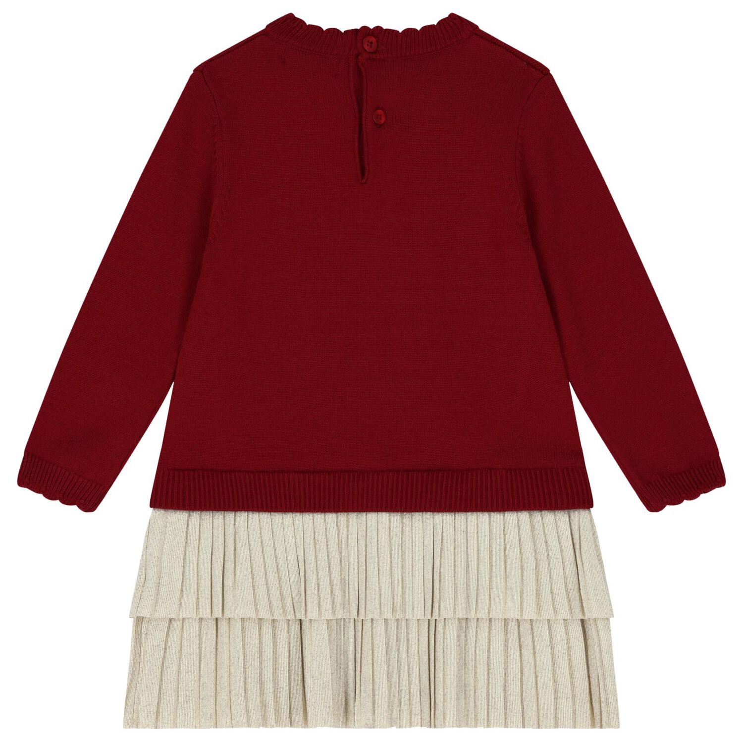 Younger Girls Red & Beige Knitted Reindeer Dress, 1, hi-res