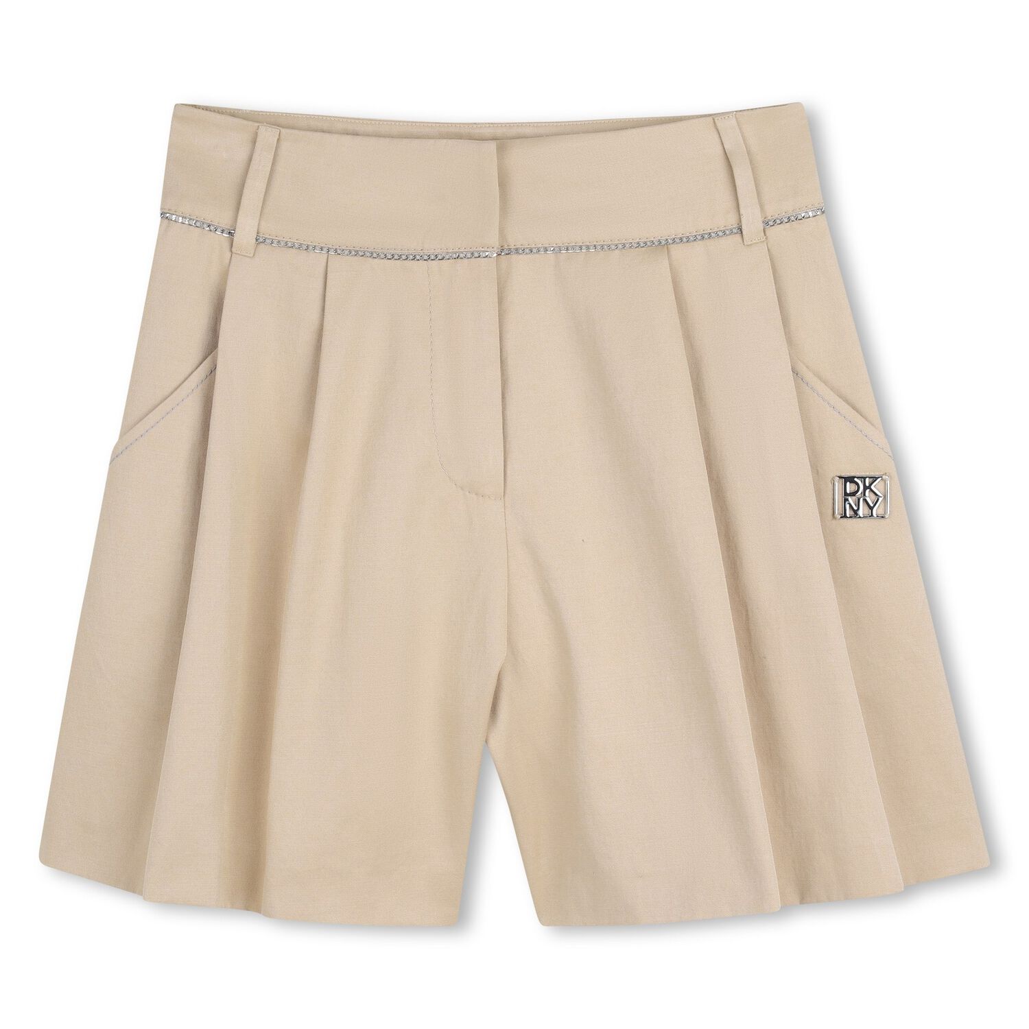 Girls Beige Logo Shorts, 1, hi-res