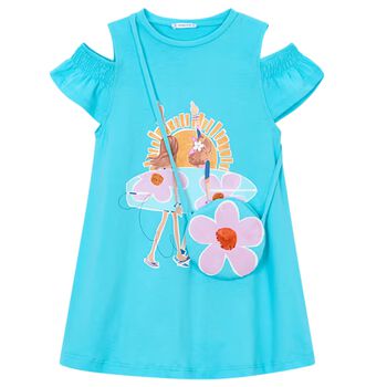 Girls Blue Ruffled Dress Set