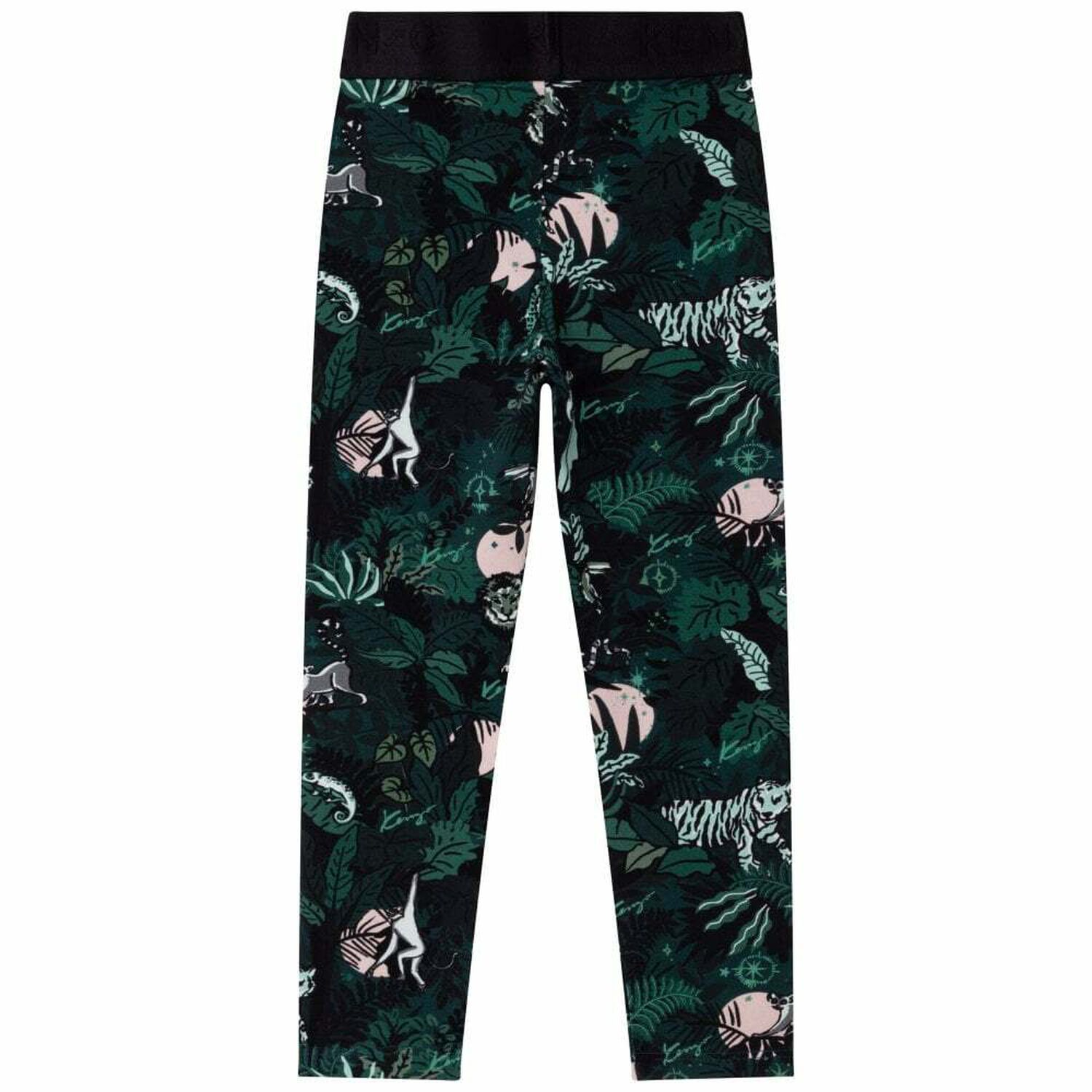 Girls Black Graphic Leggings, 1, hi-res