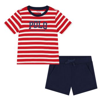 Baby Boys Red & Navy Blue Shorts Set