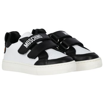 White & Black Teddy Bear Logo Trainers