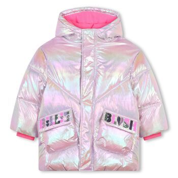 Girls Pink Logo Iridescent Puffer Jacket