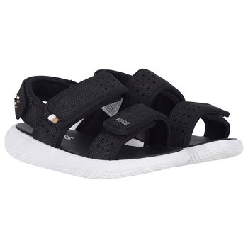 Boys Black Logo Sandals
